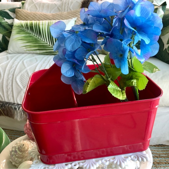 NEW! Red Shiny Gloss Metal Silverware Caddy W/Handle - Picture 4 of 8